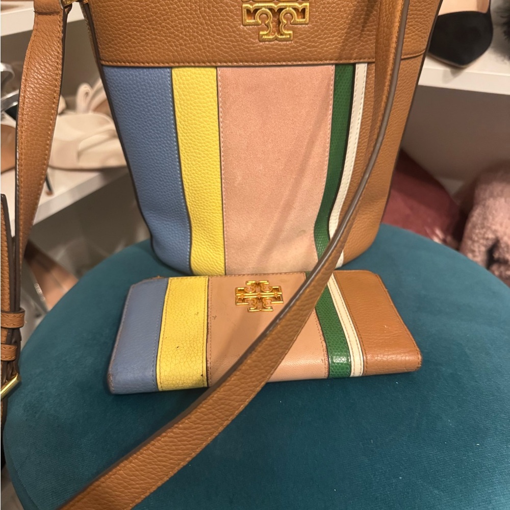 Tory Burch Tan Multicolor Leather Crossbody with Stripe Wallet - Picture 9 of 9